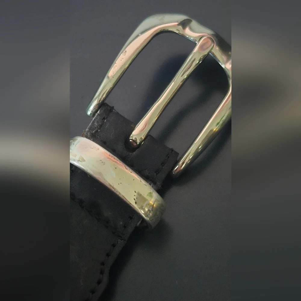 Vintage Black Leather Belt with Gold Medallion Accents